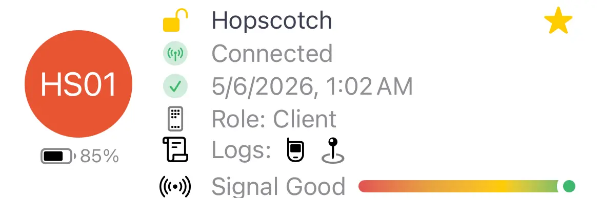 Directly connected node, favorite, with signal meter